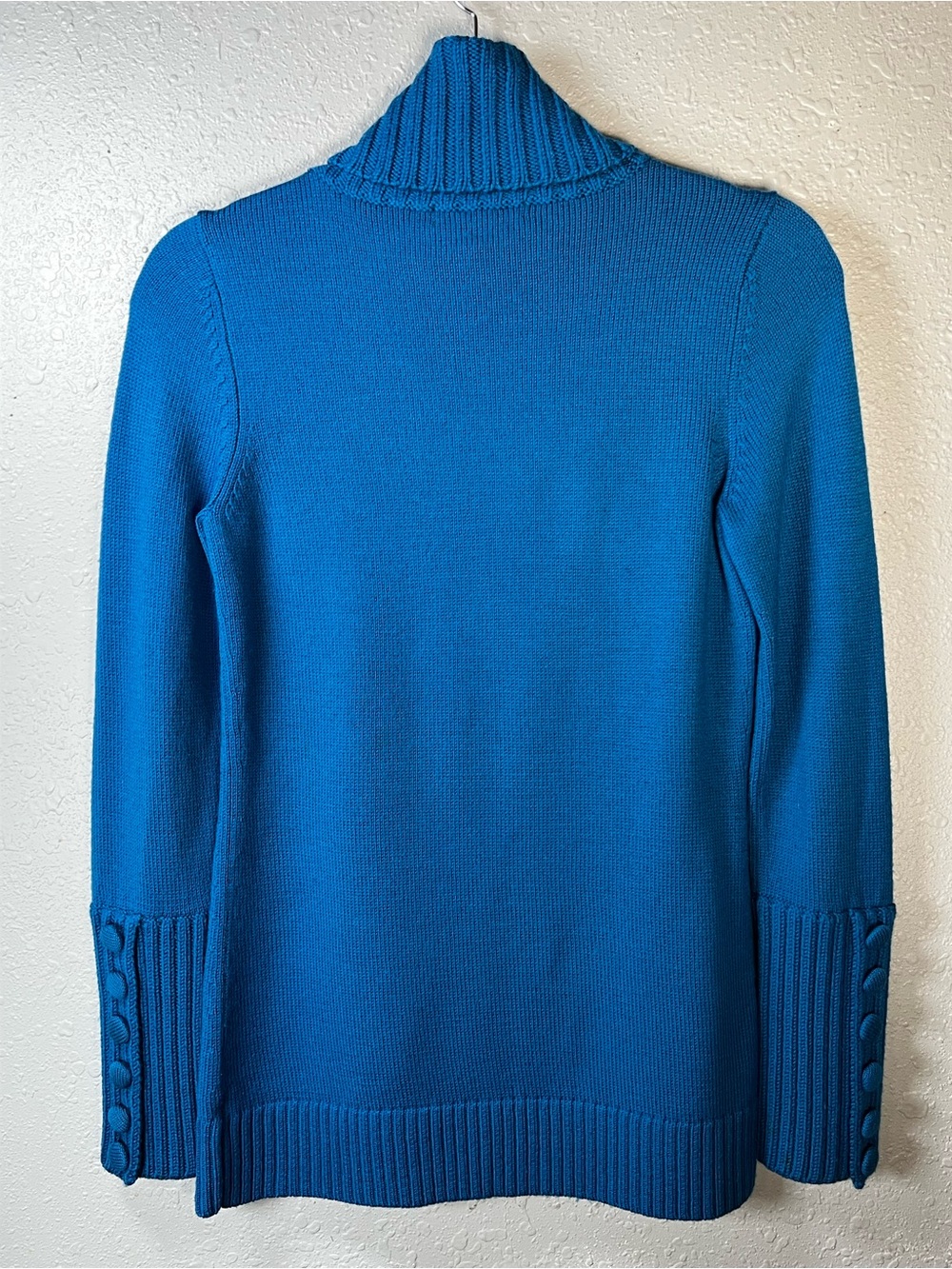 Banana Republic Merino Wool Turtleneck Sweater Blue Button Cuff Y2K 2007 S - Picture 3 of 16